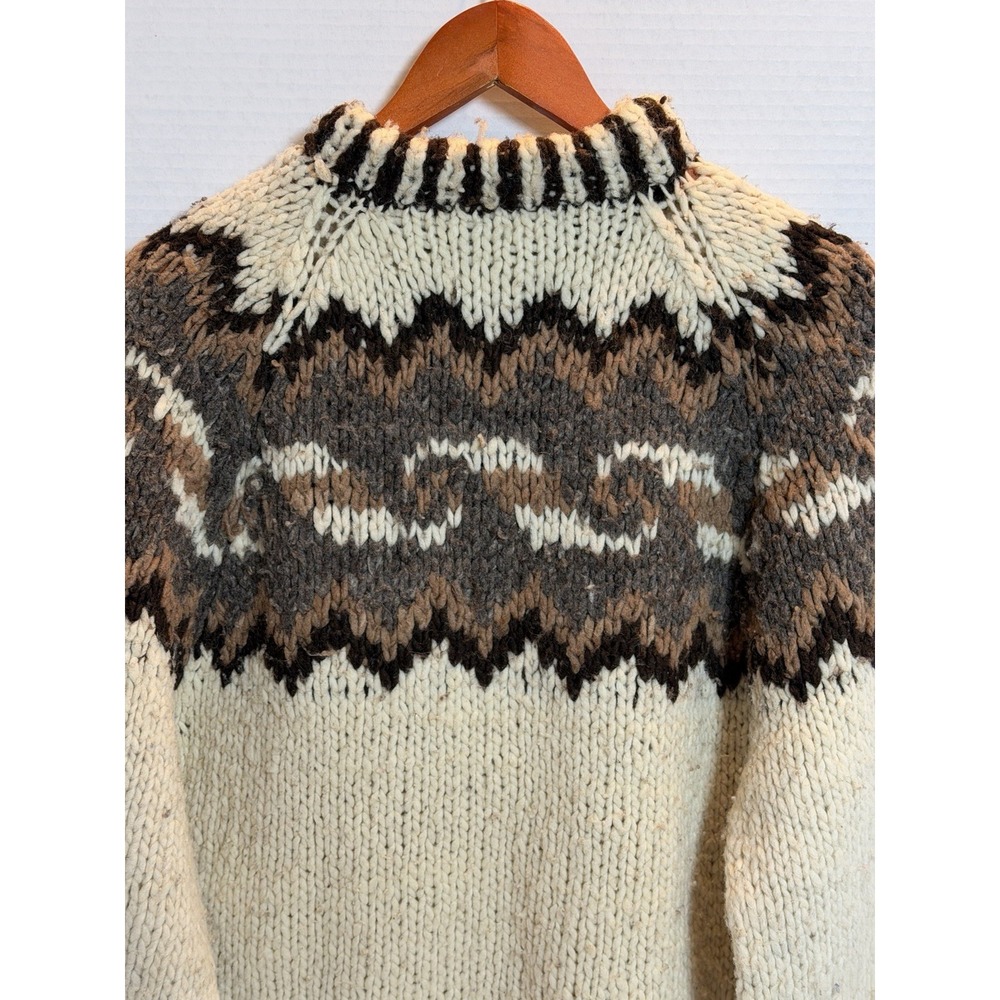 Chunky Hand Knit Wool Sweater Ecuador, Vtg High Rib Neck, Oversized Slouchy 230 - Picture 5 of 7